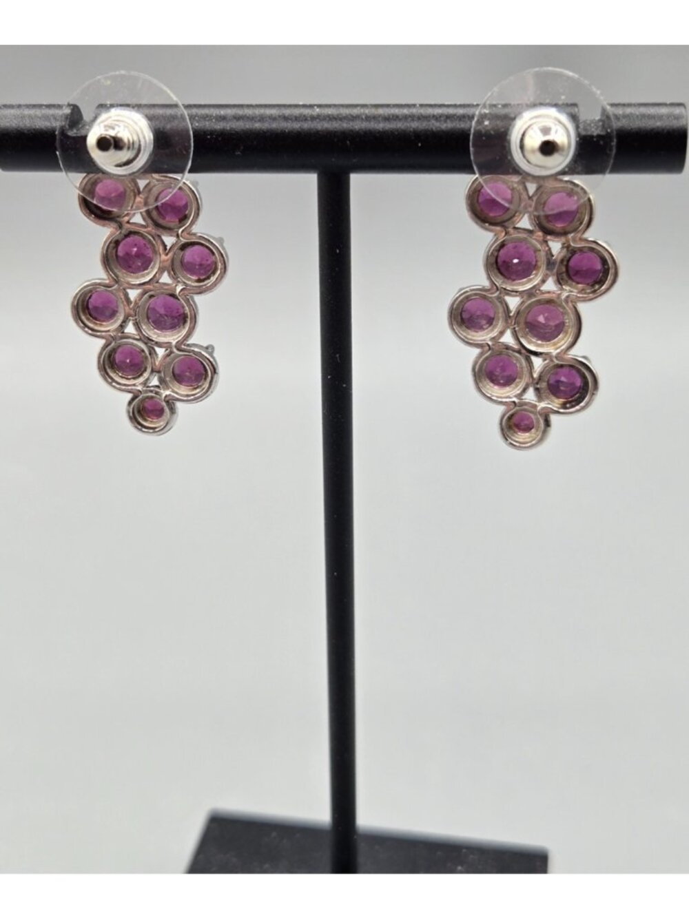 Pierced Genuine Garnet one-inch cluster drop Earrings New - Picture 2 of 6